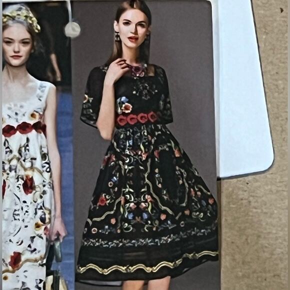 By Megan black floral embroidered dress womens M square neck midi 3/4 sleeve NWT - Picture 9 of 13